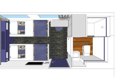 Plan 3D d'une cabine de la péniche Déborah
