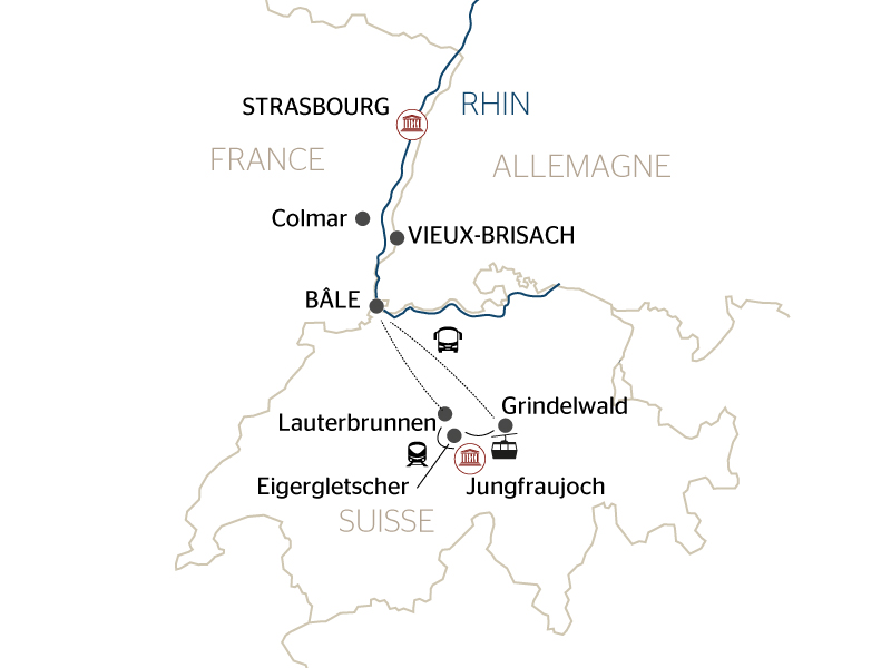 France - Alsace Lorraine Grand Est - Strasbourg - Allemagne - Suisse - Croisière du Coeur de l'Alsace aux Sommets des Alpes Suisses