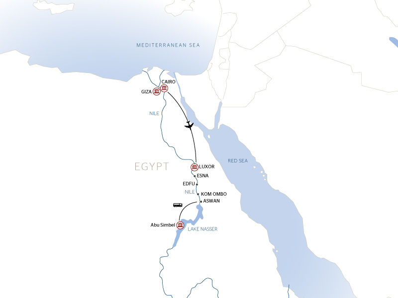 tourhub | CroisiEurope Cruises | Cairo & cruise on the Nile: The Land of the Pharaohs (port-to-port) | Tour Map