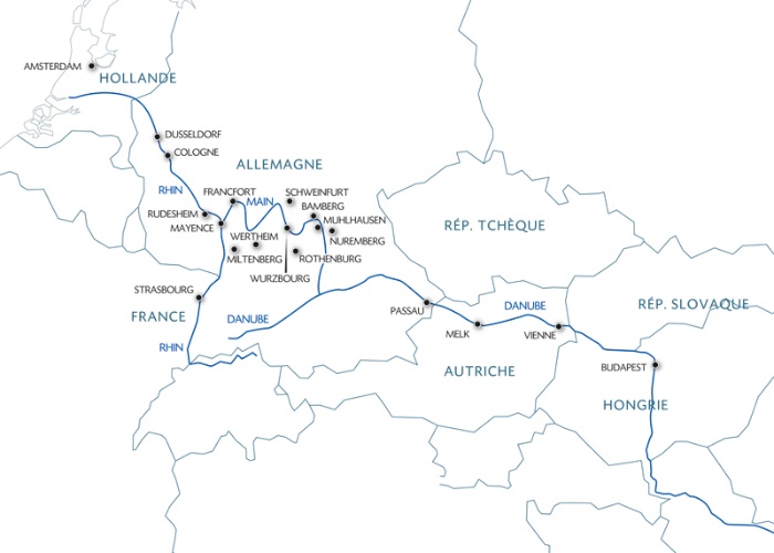 Carte fluviale de 3 Fleuves ( Danube, Main, Rhin) - BUA