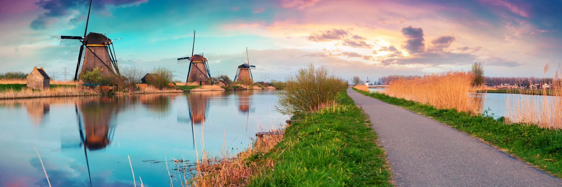 Vue sur les moulins de Kinderdijk 