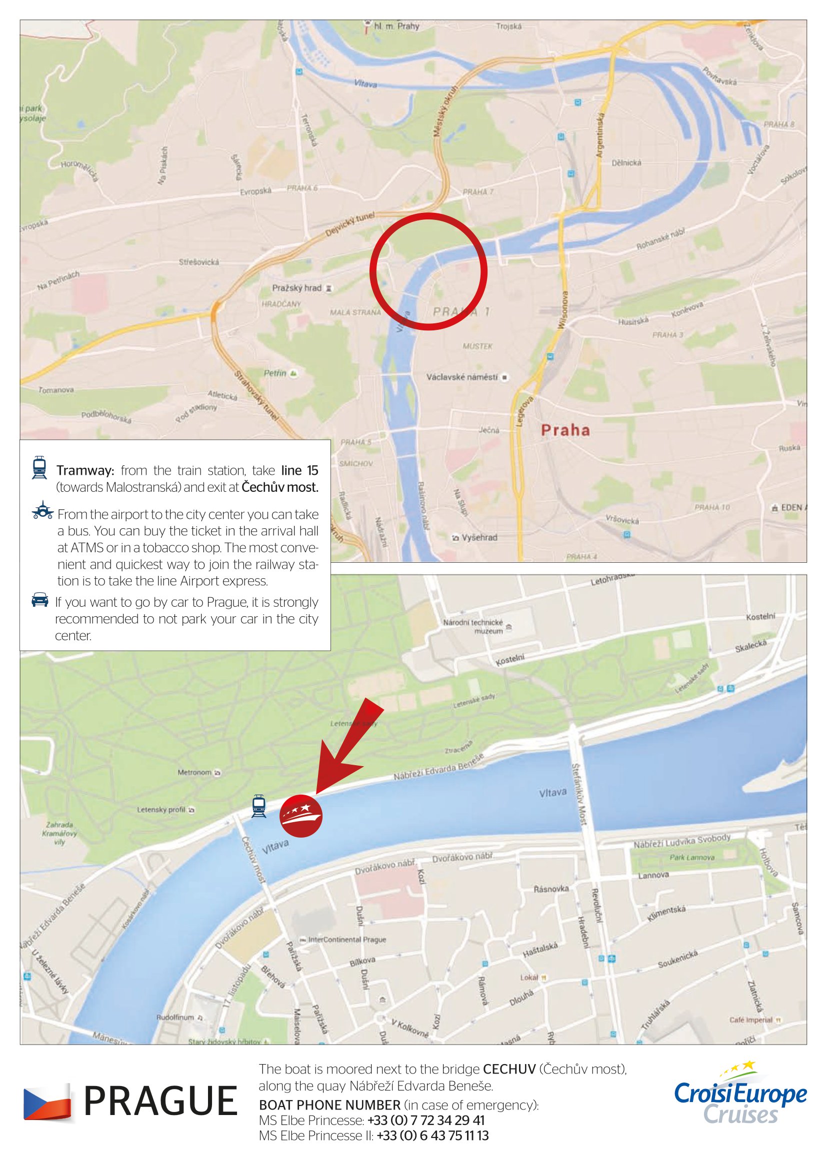 Boarding plan in Prague centre pont Cechuv