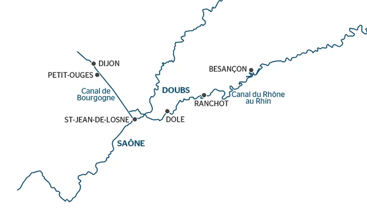 Carte des canaux du Doubs et de la Saône - BDJ