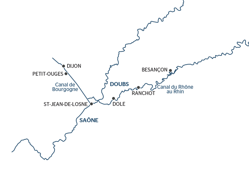 Carte des canaux du Doubs et de la Saône - BDJ