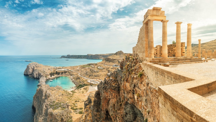 Mediterranean sea view by Lindos town on Greek island Stock Photo