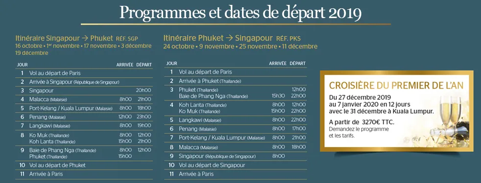 Slider programmes et dates Thaïlande 