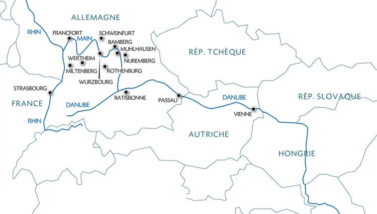 Carte fluviale du Rhin et du Danube