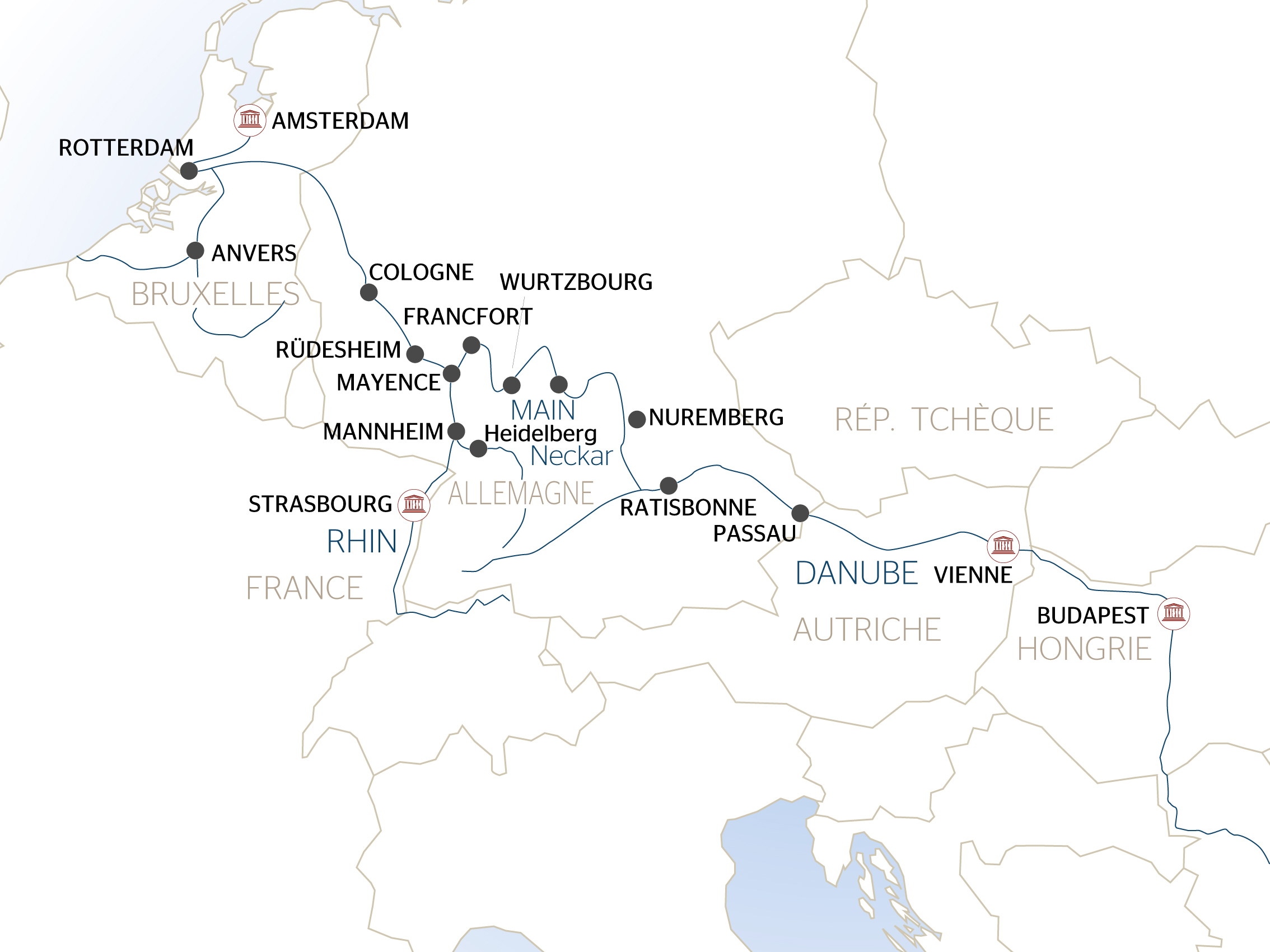 Belgique - D'Anversà Budapest - Un voyage transeuropéen au fil de l'eau (formule port/port)