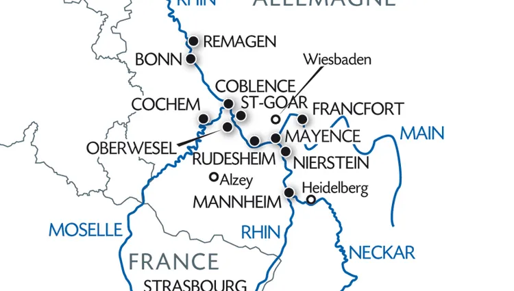 Carte fluviale du Rhin et ses affluents 