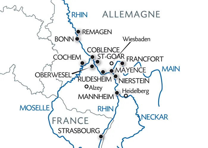 Carte fluviale du Rhin et ses affluents 