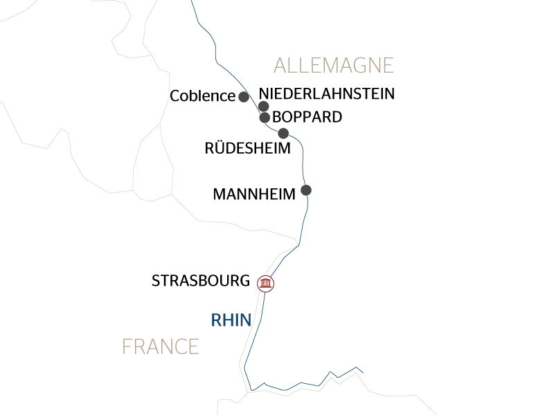 Carte fluviale du Rhin et ses affluents 