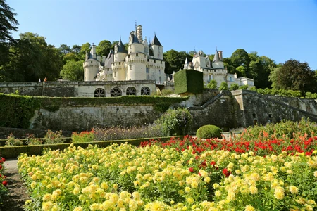 Vue des jardins du château d'Ussé 