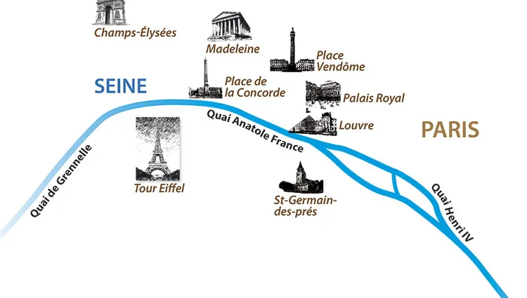 Carte du canal de la Seine à Paris